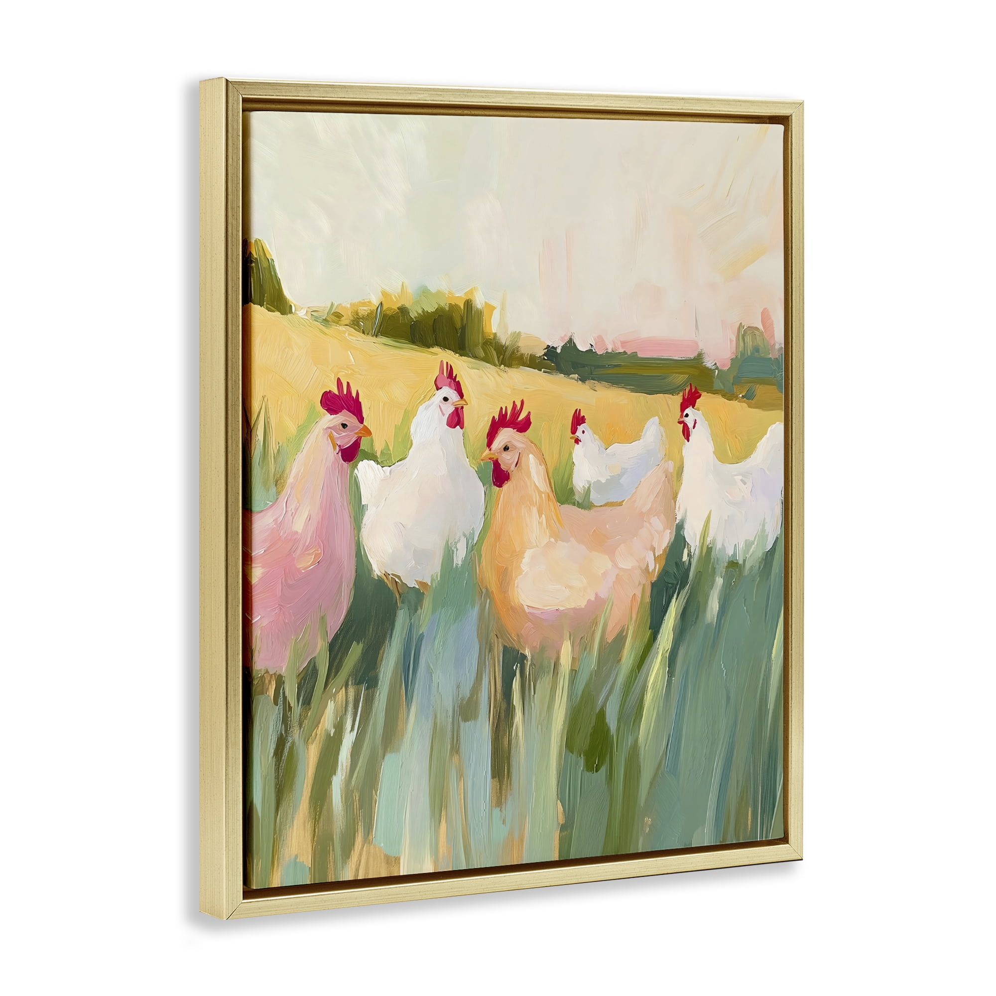 Stupell Industries Sunlit Flock of Chickens Gold Framed Floater Canvas Wall Art, design by The Prints Vibe