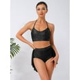 thumbnail image 3 of SiiRoh Women's 2 Piece Lyrical Dance Outfits Halter Sleeveless Crop Top with Irregular Skirt Briefs Black L, 3 of 5