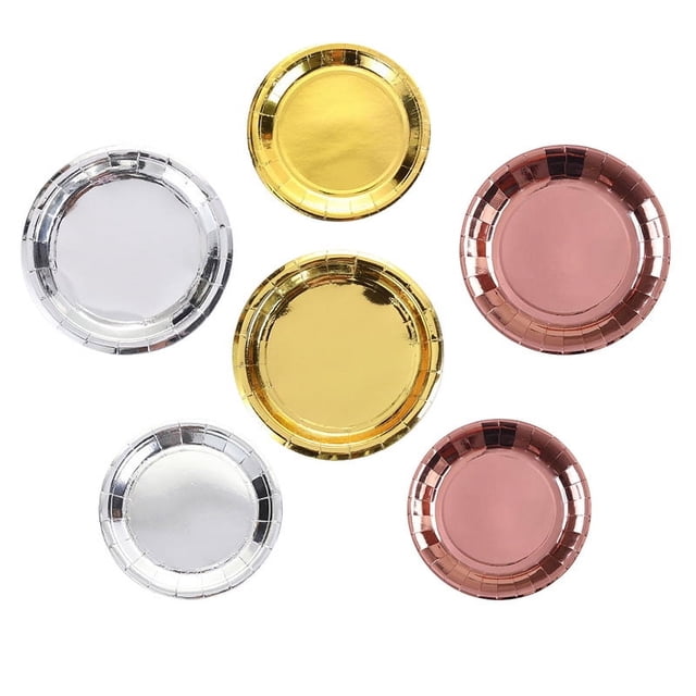 Suministros para fiestas desechables con placa de oro rosa, plata y oro de 7 y 9 pulgadas en tono bronce