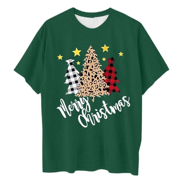 XDZJLR Mignons Chandails de Noël pour Femmes Grande Taille Imprimé de Noël T-Shirt Col Rond Ample Haut Graphique de Vacances Confortable Tenue Décontractée Vert TTTTG