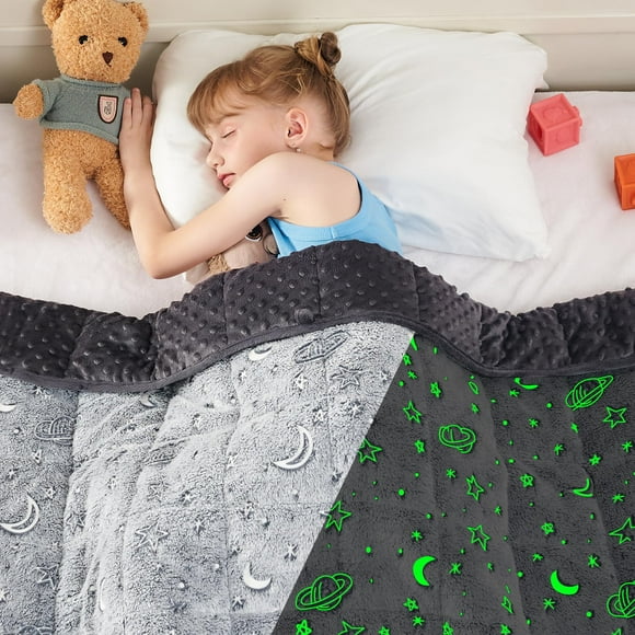 yescool Weighted Blanket 7 Pounds Weighted Lap Blanket Glow in The Dark Star Heavy Blanket for Sleeping Washable Warm Minky Weighted Throw Blanket for 60-80lbs 40""x60""