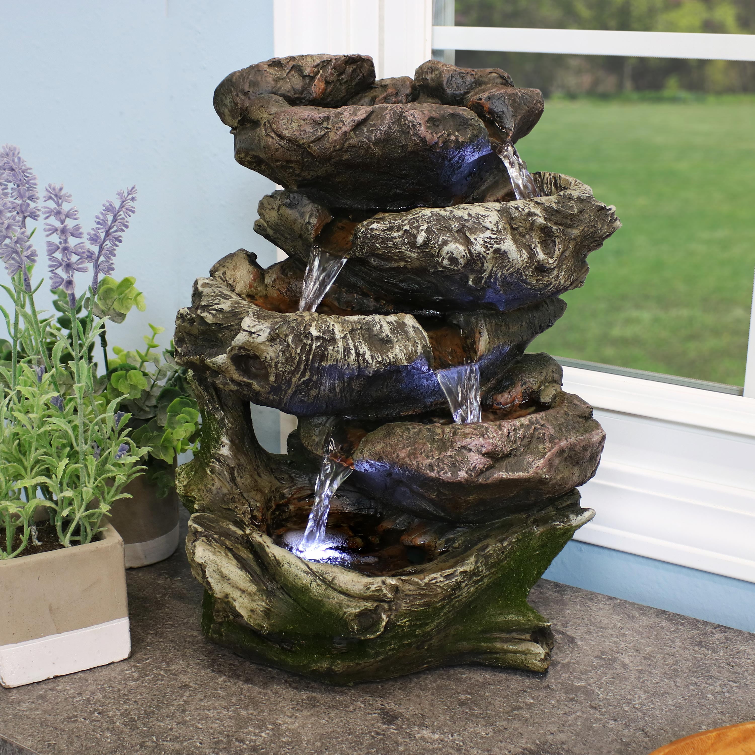 Sunnydaze 5Step Rock Falls Tabletop Fountain with LED Lights, 14 Inch