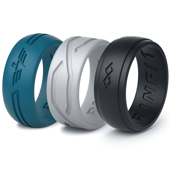 Men's Silicone Wedding Ring by Rinfit; Male Rubber Bands. 3 Rings Pack.