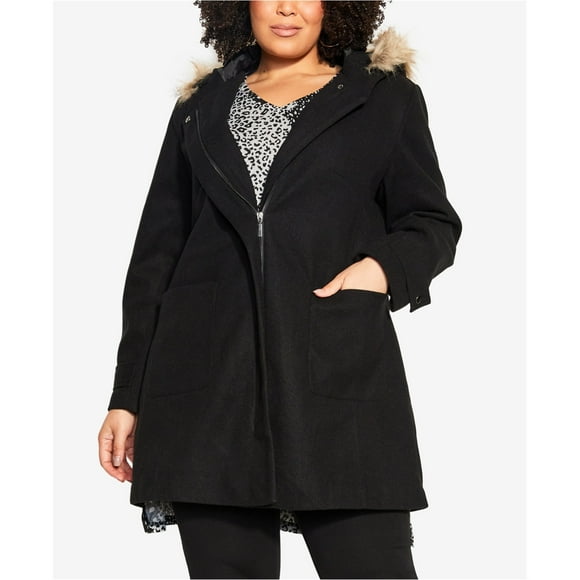 avenue Womens Evans Voyager Faux Fur Coat, Black, Plus Size, 20W