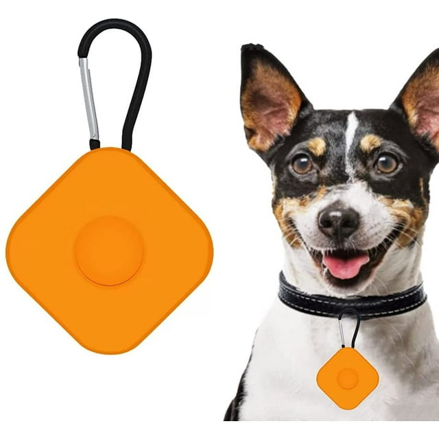 Étui en Silicone Carré Compatible avec AirTag 2021, Étui de Localisation de Téléphone avec Matériau de Protection de l'Environnement et Porte-Clés, Orange