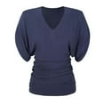 thumbnail image 5 of MIXUE Boho Tops For Women Summer Solid Color Off Shoulder V Neck Batwing Sleeve Casual Pullover Shirts For Women Tee Shirts Daily-Wear,Blue,M, 5 of 5