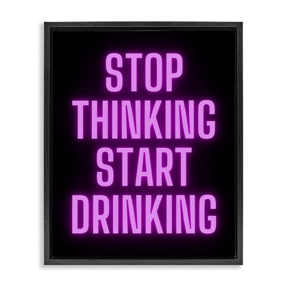 Stupell Industries Stop Thinking Start Drinking Text & Numbers Painting Black Floater Framed Canvas Art Print Wall Art, 17 x 21