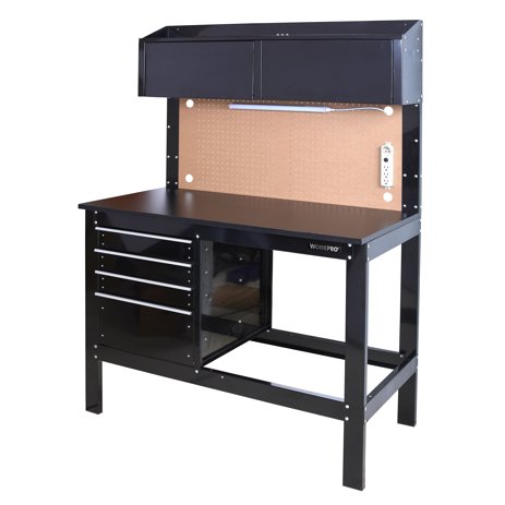 WORKPRO 2-in-1 48in Workbench and Cabinet Combo with Work Light