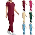 thumbnail image 2 of Bosfbaoi Women Nursing Uniform Sets 2 Piece Scrub Set Zip Front V-Neck Short Sleeve Top Straight Leg Pants Multi-pocket Medical Uniform Set, 2 of 5