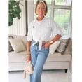 thumbnail image 3 of Womens 3/4 Sleeve Modern Denim Crop Top Tie Knot Shirt Cardigan, 3 of 7