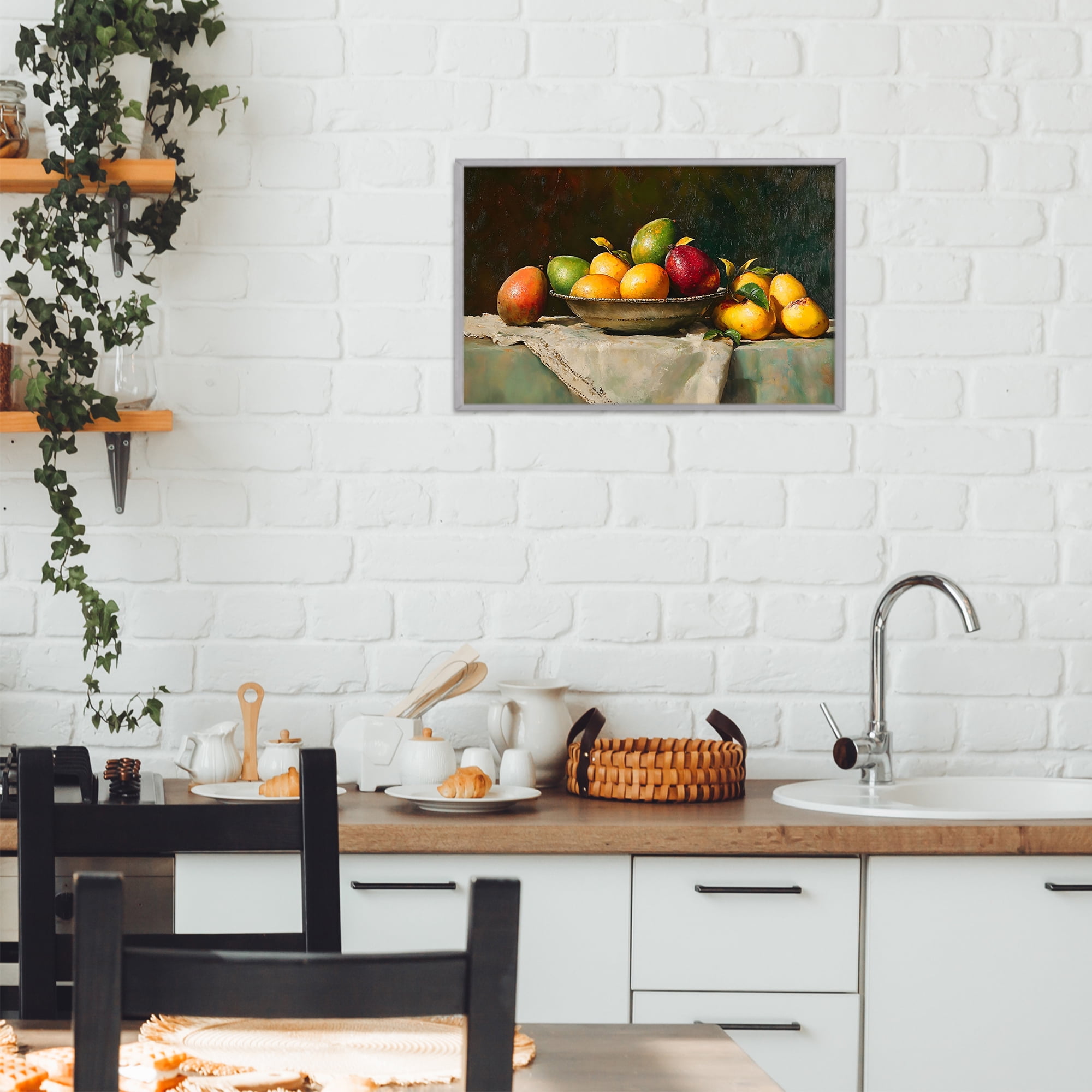 Stupell Industries Fancy Table Fruit Arrangement Gray Framed Giclee Art, design by Creative Studio