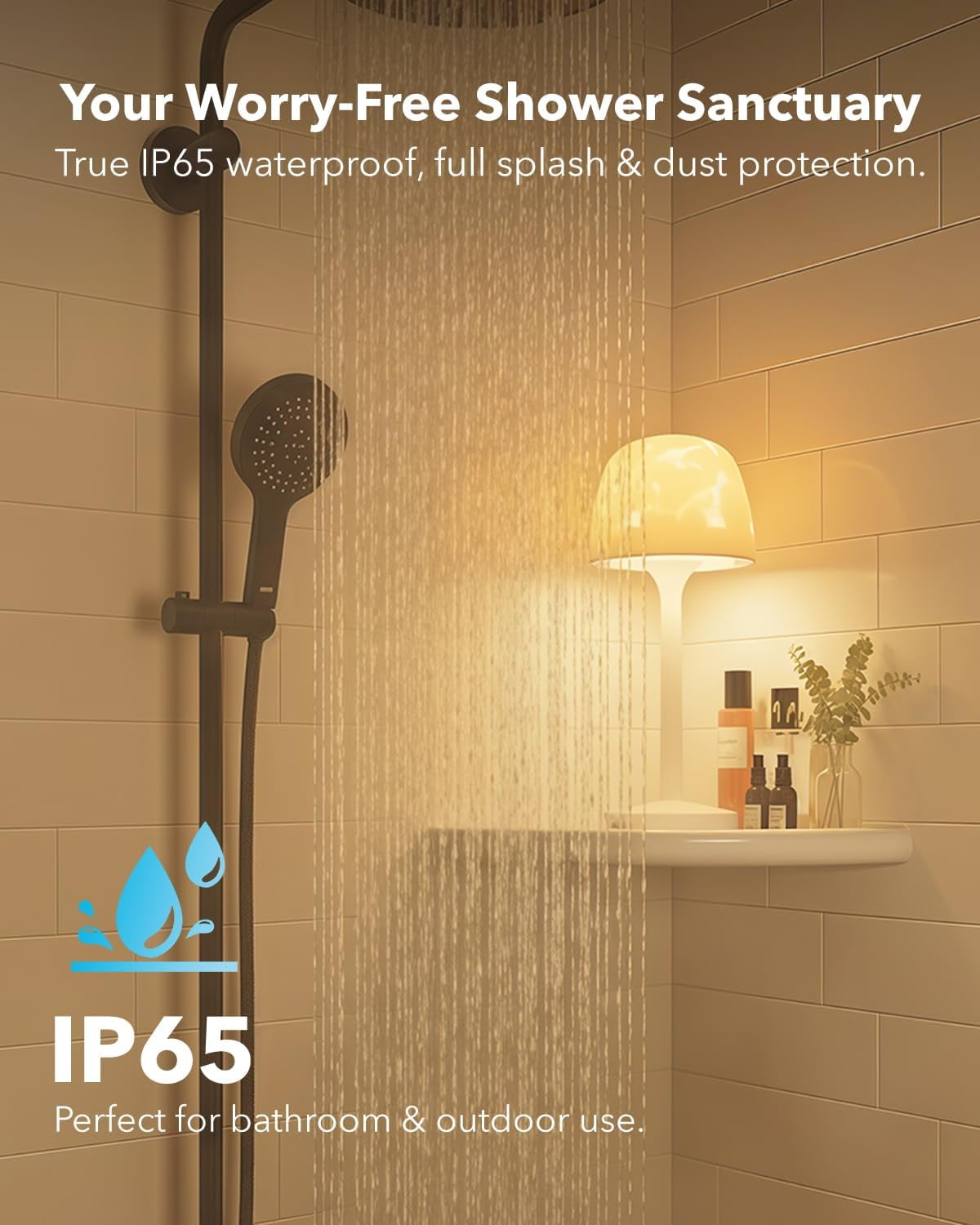 Waterproof Shower Lamp Ocean Wave Projector, Cordless Rechargeable Table Lamp Remote LED for Bathroom Outdoor Patio, RGB Battery Operated Wireless Touch Night Light for Bedroom Kitchen Counter