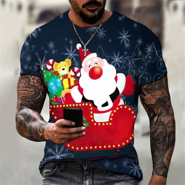 Camisetas de disfraz de Papá Noel con estampado 3D de árbol de Navidad y muñeco de nieve para hombre y mujer, ropa de calle con cuello redondo, camisetas Harajuku para niños