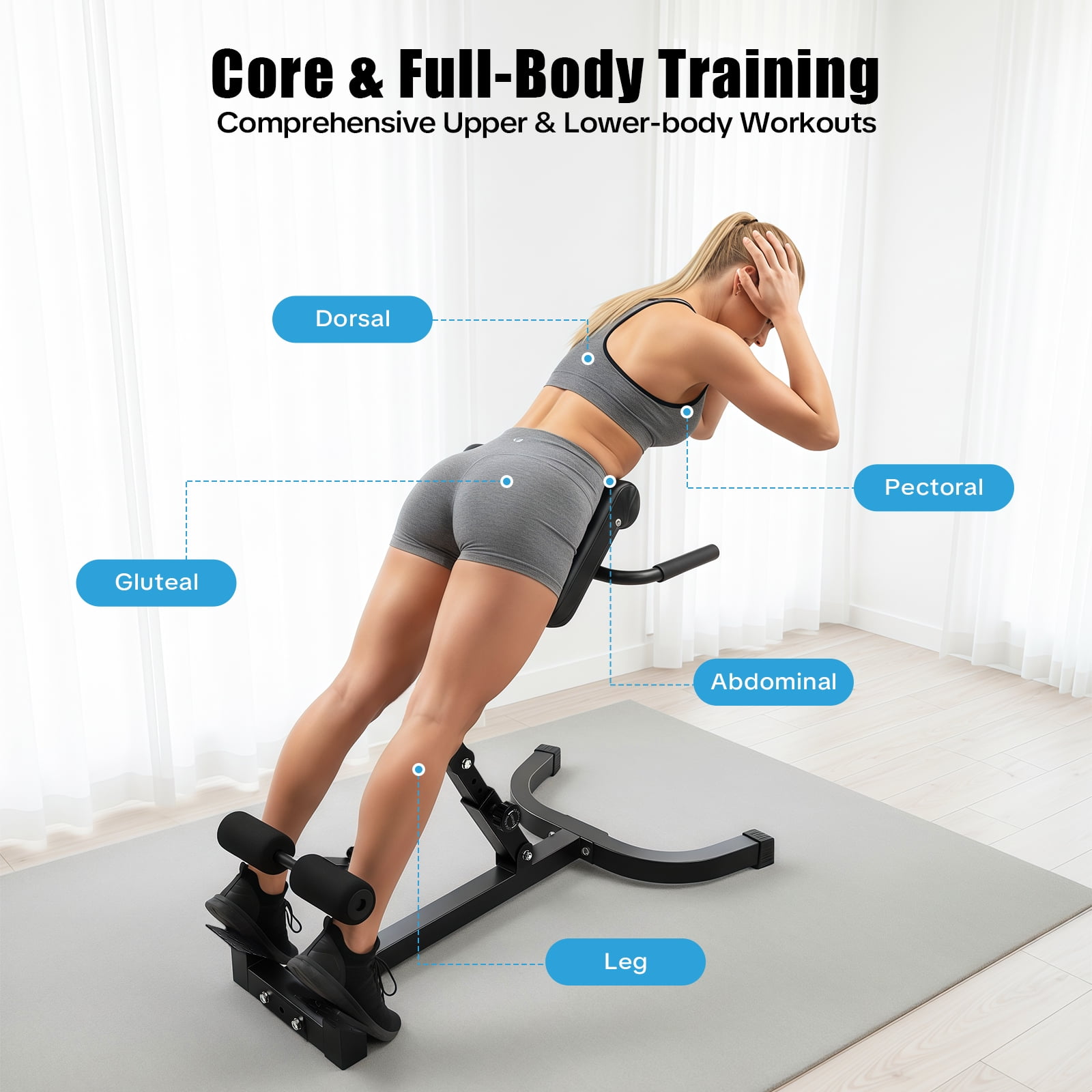 Miumaeov Back Extension Roman Chair, AB Machine Adjustable Lengths & Angles Sit up Bench,Multi-Functional Bench for Full All-in-One Body Workout