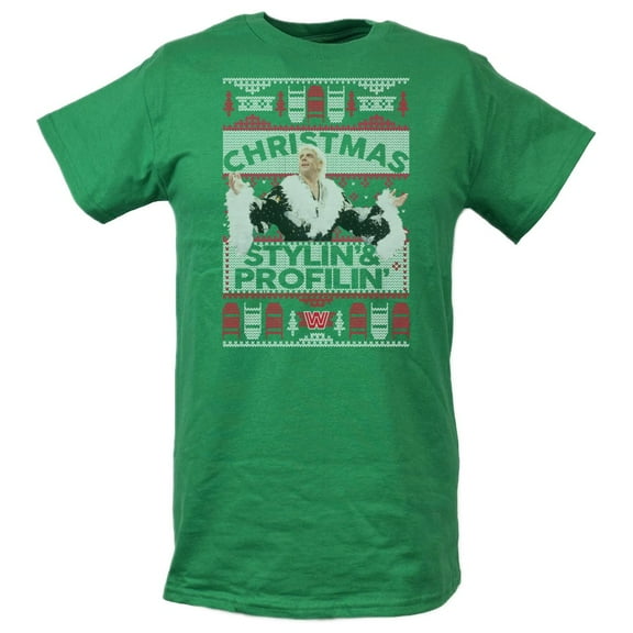 Ric Flair Christmas Stylin and Profilin Flair WWE Mens Green T-shirt 5XL
