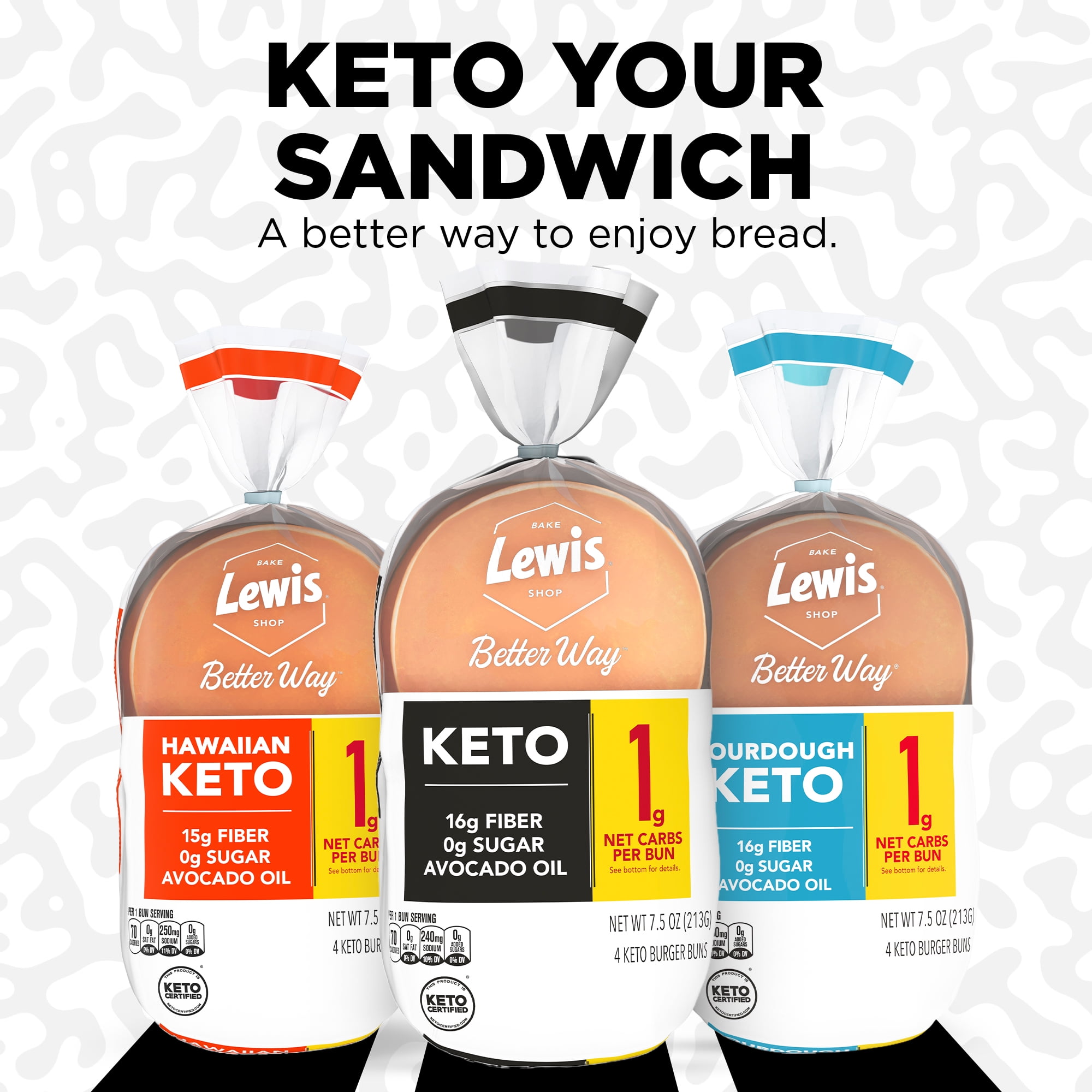 Lewis Bake Shop Better Way Keto White Burger Buns, 7.5 oz, 4 Count