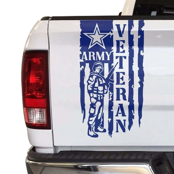 Veteran Army Retired Soldier Distressed American USA US Flag Truck Tailgate Vinyl Decal Compatible with Most Pickup Trucks U.S. Army Sticker USMC USAF US Navy Decal (11" x 20", Cobalt Blue)