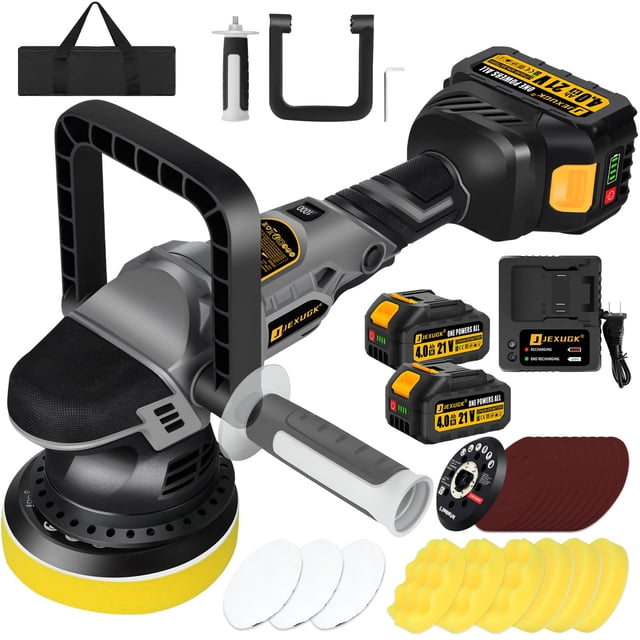 Pulidora amortiguadora para coche JEXUGK 5 de 21 V con kit de 2 baterías de 4 Ah