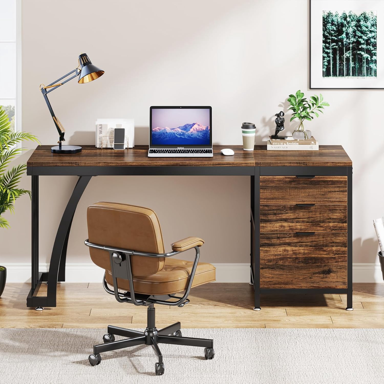 Tribesigns Computer Desk with 3 Drawers, 59-Inch PC Desk with Reversible Drawers, Industrial Study Writing Table Workstation with File Storage for Home Office, Rustic Brown