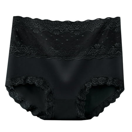 Lovskoo 2024 Plus Size Underwear for Women Breathable High Waisted Lace Belly Tightening and Hip Lifting Comfortable Cotton Panty Briefs Black