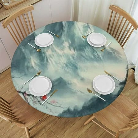 

SheronV Bird Apple Mountain Round Tablecloth Stain-Resistant Polyester 54 -58