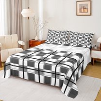 Manfei Geometric Plaid 4pcs Bed Sheets for Teens Female Men,Retro Grid King Sheets,Vintage Buffalo Super Cozy Sheet Set,Ultra Soft Home Decor