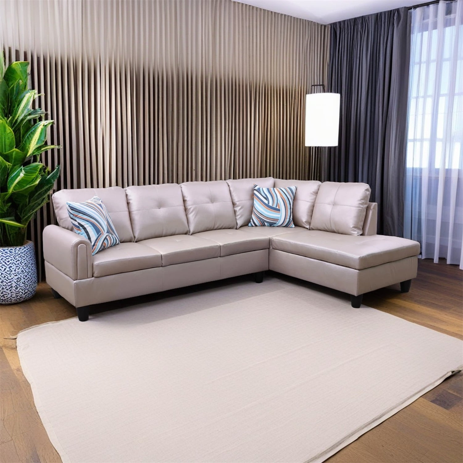 Hommoo Sofa Set, Faux Leather Living Room Sofa Set,L-Shaped Living Room Couches,Latte