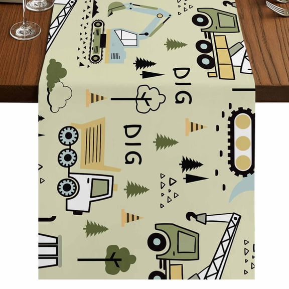 Table Runners 60 Inches Long Dress Scarves, Cartoon Tractor Farmhouse Kitchen/Dining Table Runner, Small Coffee Tablerunners, Cute Green Digger Shovel Truck Rustic 13x60 Inch
