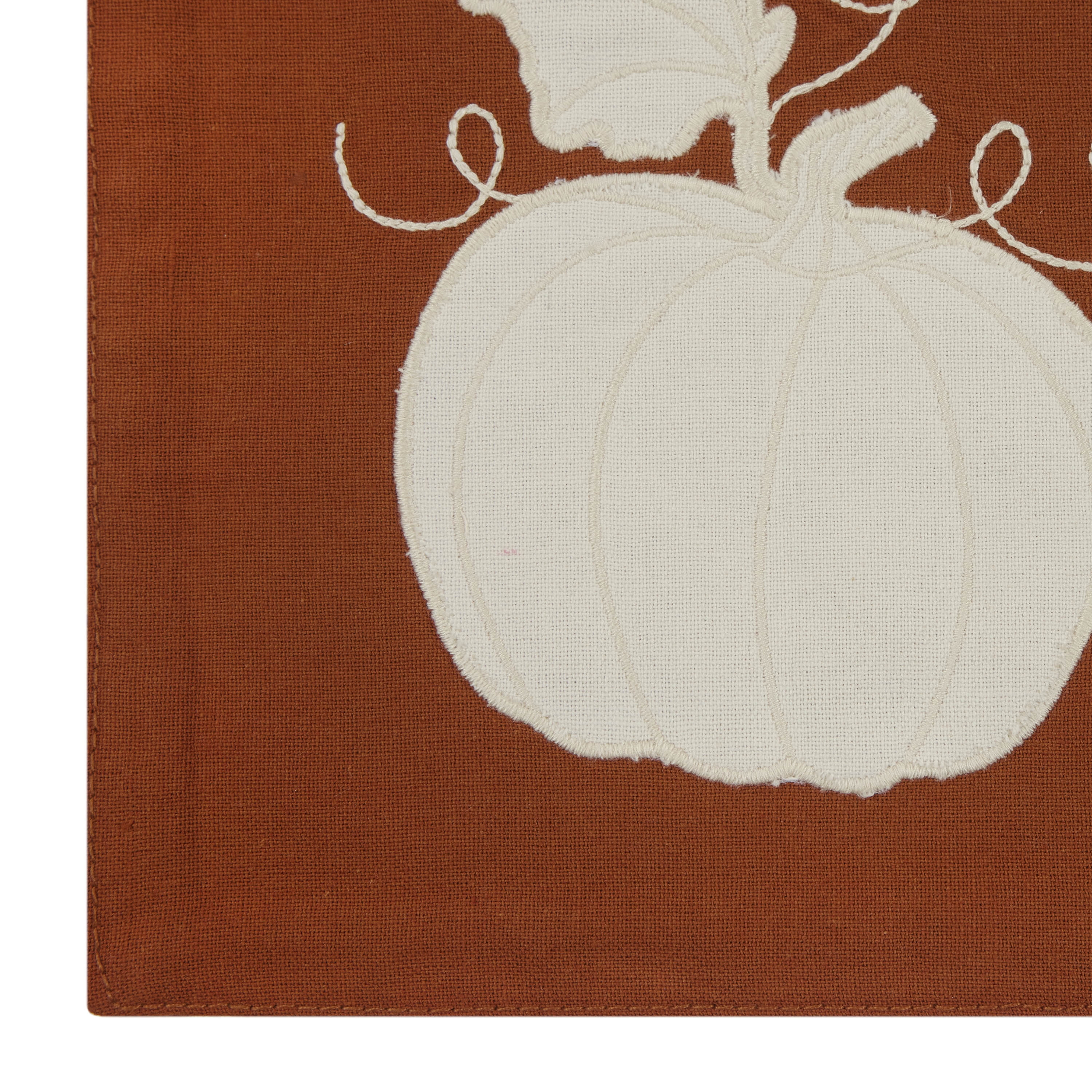 Pumpkin Applique 4 Pack Table Placemat Set - 13" x 19" - 100% Cotton, Orange