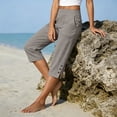 thumbnail image 7 of Cotton Linen Capri Pants for Women Cotton Linen Elastic Waisted Button Capris Elastic Waist Capris Light Weight Summer Casual, 7 of 7
