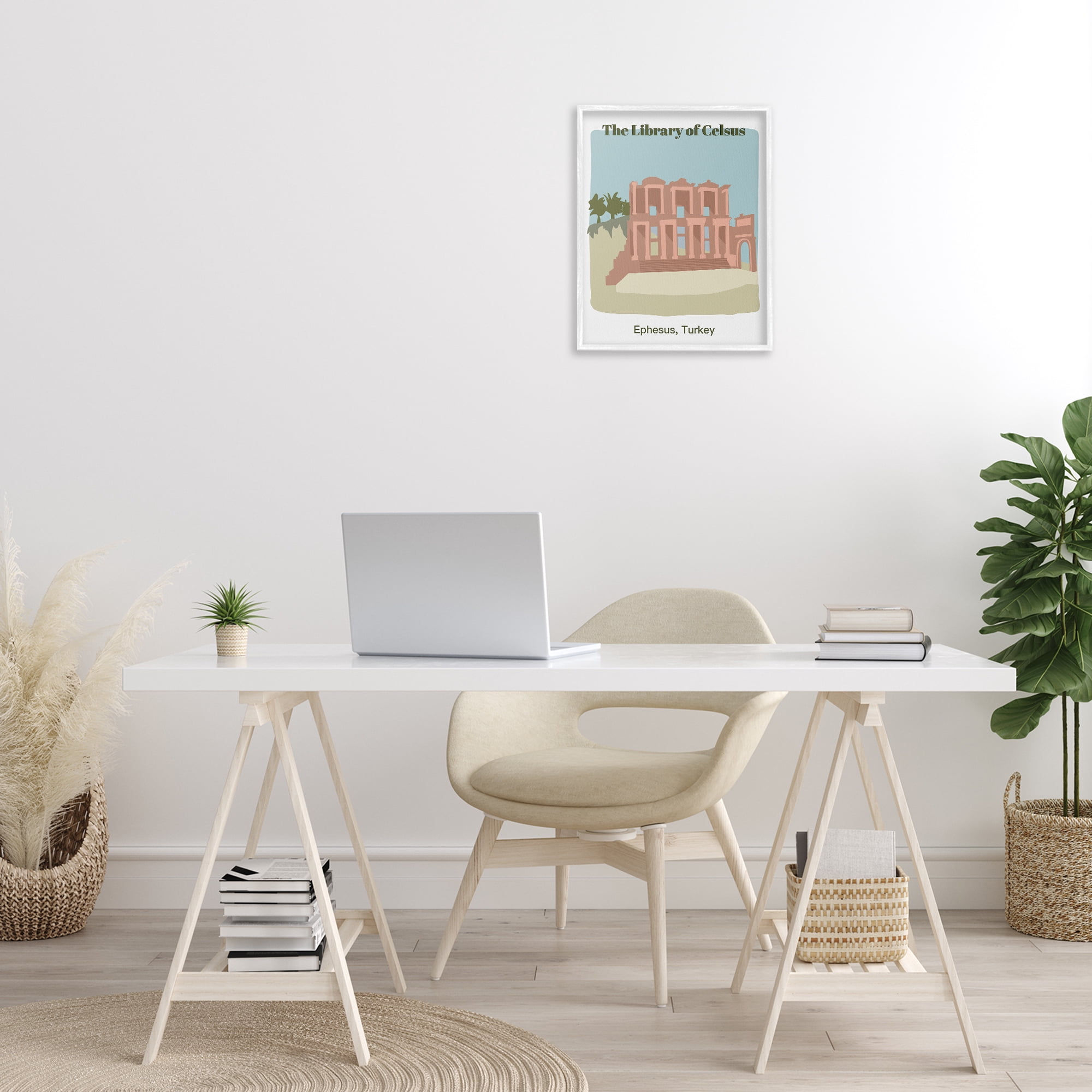 Stupell Industries Library Of Celcus Architecture Town & City Painting White Framed Art Print Wall Art, 16 x 20