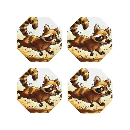 

Vsdgher Autumn Raccoon In Forest Leather Coasters for Drinks Durable Drink Coasters 4 Set for Tabletop Protection Luxurious Home Décor and Housewarming Gift-Octagon