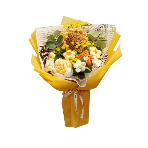 Ramo de punto hecho a mano, ramo de crochet, flores artificiales, crochet, flor Amarillo