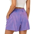 thumbnail image 4 of cocolona Womens Summer Casual High Waist Striped Beach Shorts Elastic Waist Straight Wide Leg Vacation Shorts with Pockets, 4 of 5