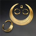 thumbnail image 4 of African Art Style Multi-Layer Gold Plated Chain Choker Necklace Hoop Earrings Cuff Bangle Bracelet Ring Set, 4 of 8