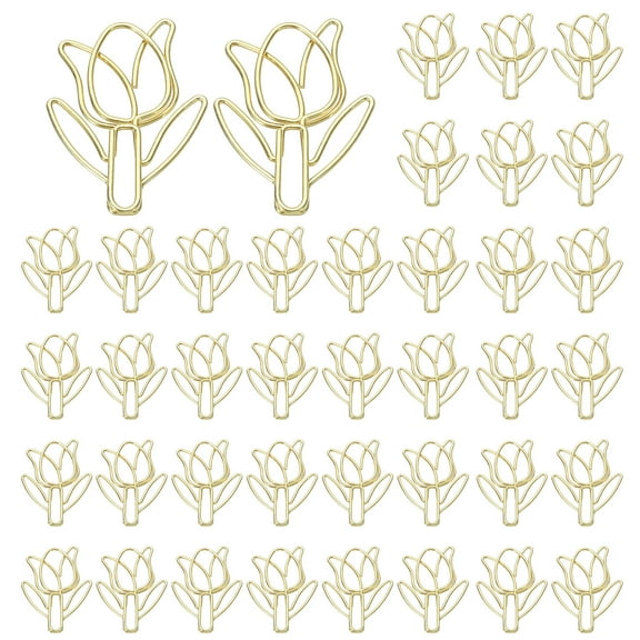 Uxcell 40Pcs Tulip Shape Cute Paper Clip for Fun Office Supplies, Gold