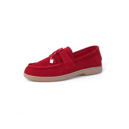 

Sanviglor Ladies Flats Lightweight Moccasins Tassel Casual Shoes Walking British Non-slip Comfort Shoe Fashion Slip On Loafers Red 5.5