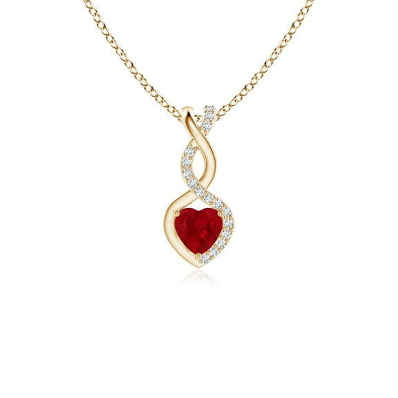 Angara Natural Ruby Pendant Necklace for Women in 14K Yellow Gold (Size-4mm) - July Birthstone Jewelry | Ruby Infinity Heart Pendant