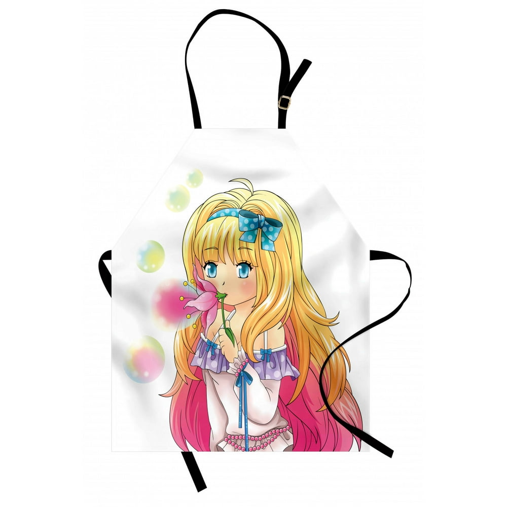 Anime Apron Cute Manga Girl Blowing Bubbles from a Flower Japanese