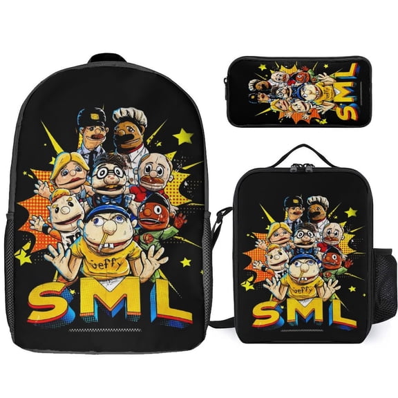 3PCS Sml Cartoon Jef-,fy Backpack Set Large Capacity Bookpacks With Lunch Box Pencil Case 17In Backpack Set