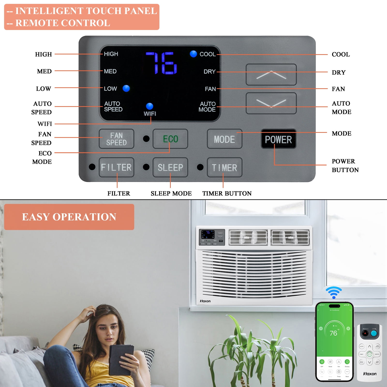 Ktaxon 14000BTU 115V Window Air Conditioner With WiFi and Eco Mode for Medium Rooms