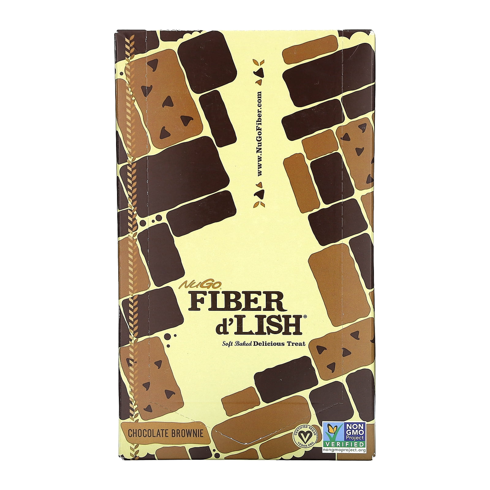NuGo Fiber d'Lish Chocolate Brownie, 12g High Fiber, Vegan, 16 Count