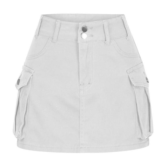 hotojiny High Waist Cargo Skirt for Women Slim Bodycon Button Denim Mini Skirt Casual Trendy Jean Skirt with Pockets