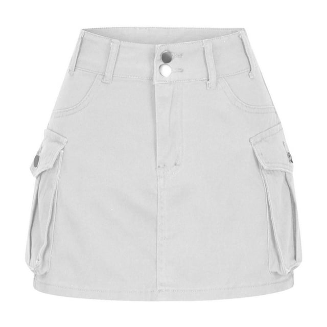 FAIWAD Jupe Cargo Décontractée pour Femmes Été Taille Haute Jupe Mini Portefeuille Couleur Unie avec Poches à Rabat