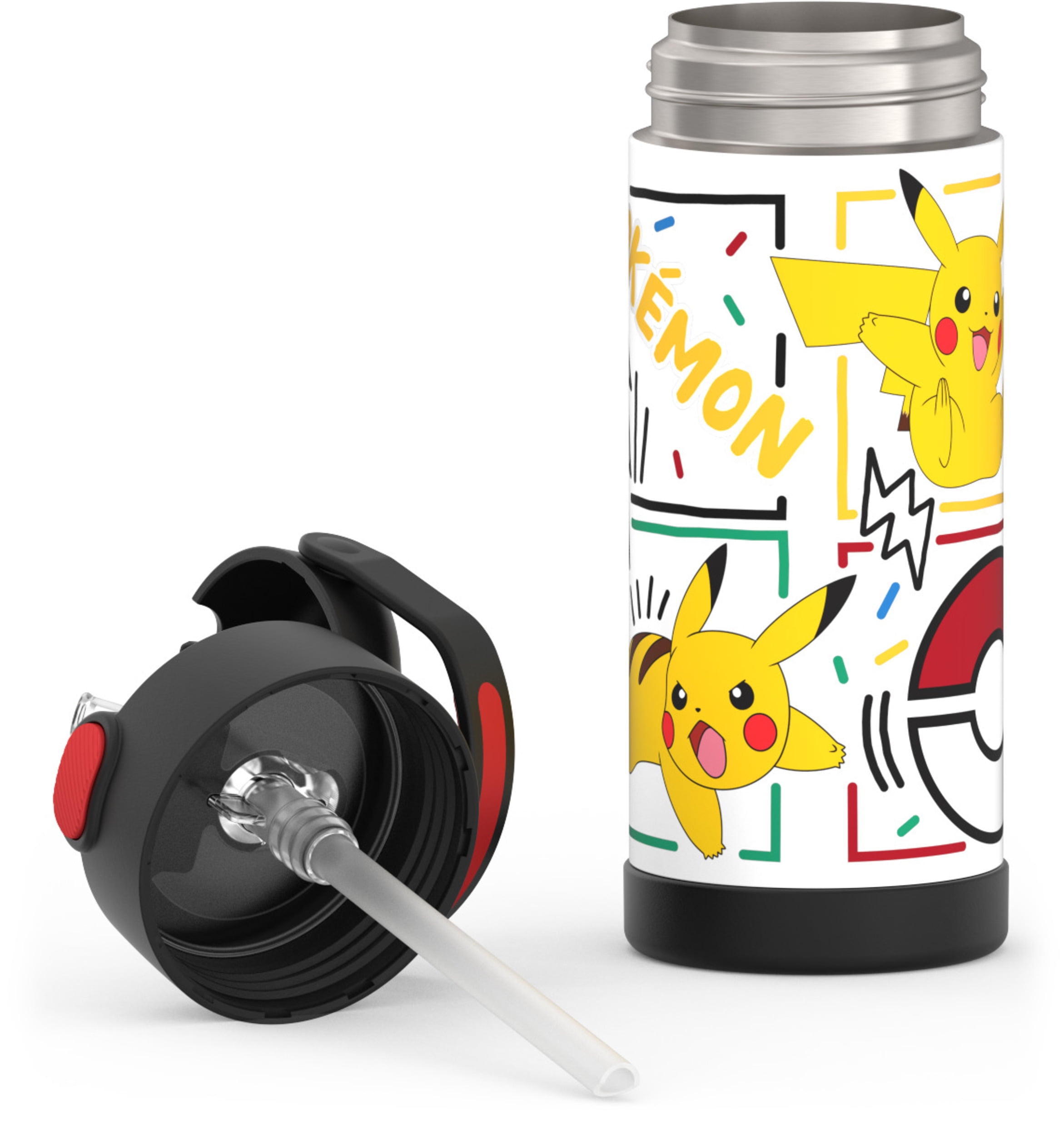 (4 pack) Thermos FUNtainer Pokemon Kids Insulated Water Bottle with Straw, 14oz Stainless Steel, Leak-Proof