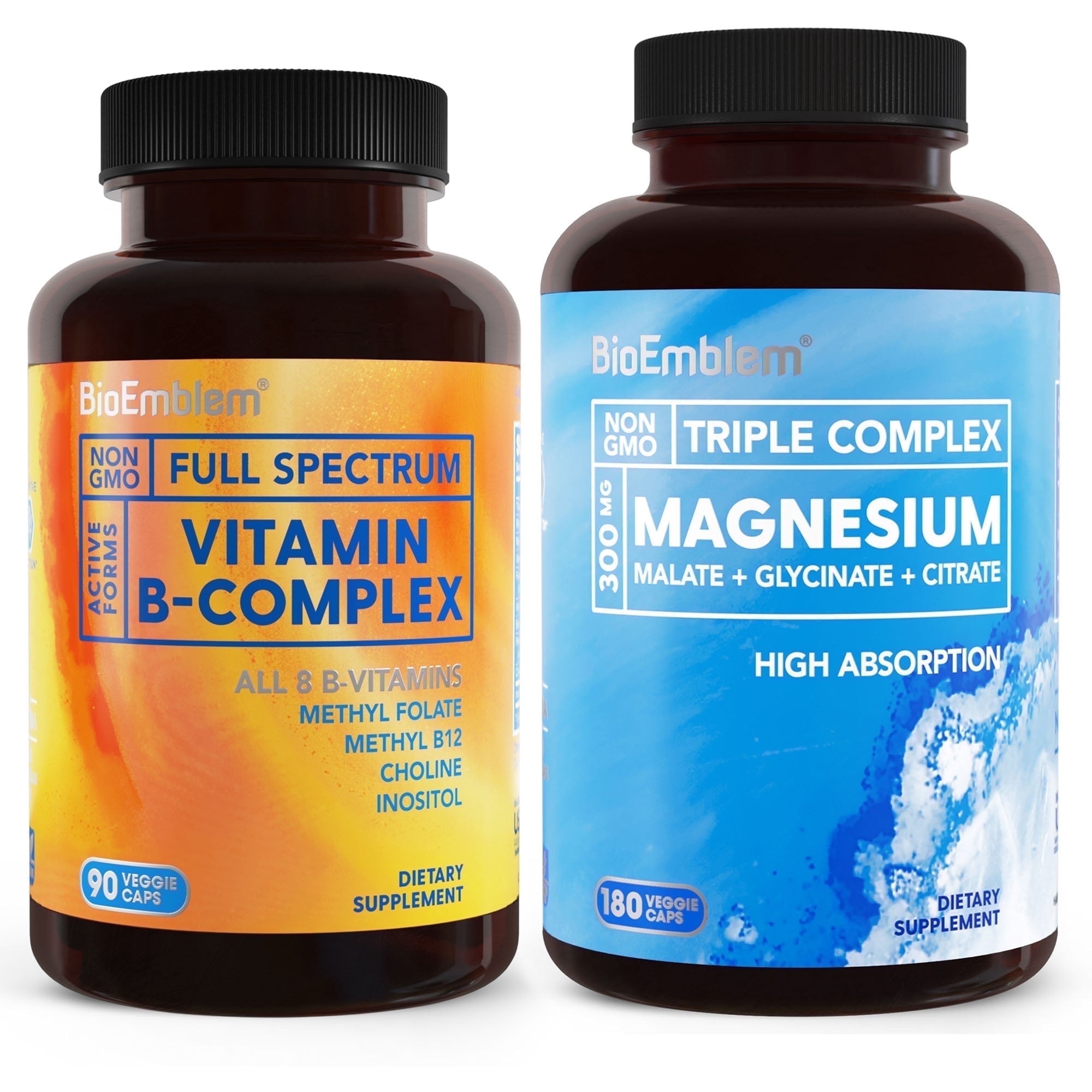 BioEmblem B-Complex + Magnesium – Energy, Metabolism, Brain & Heart Support – 180 Capsules