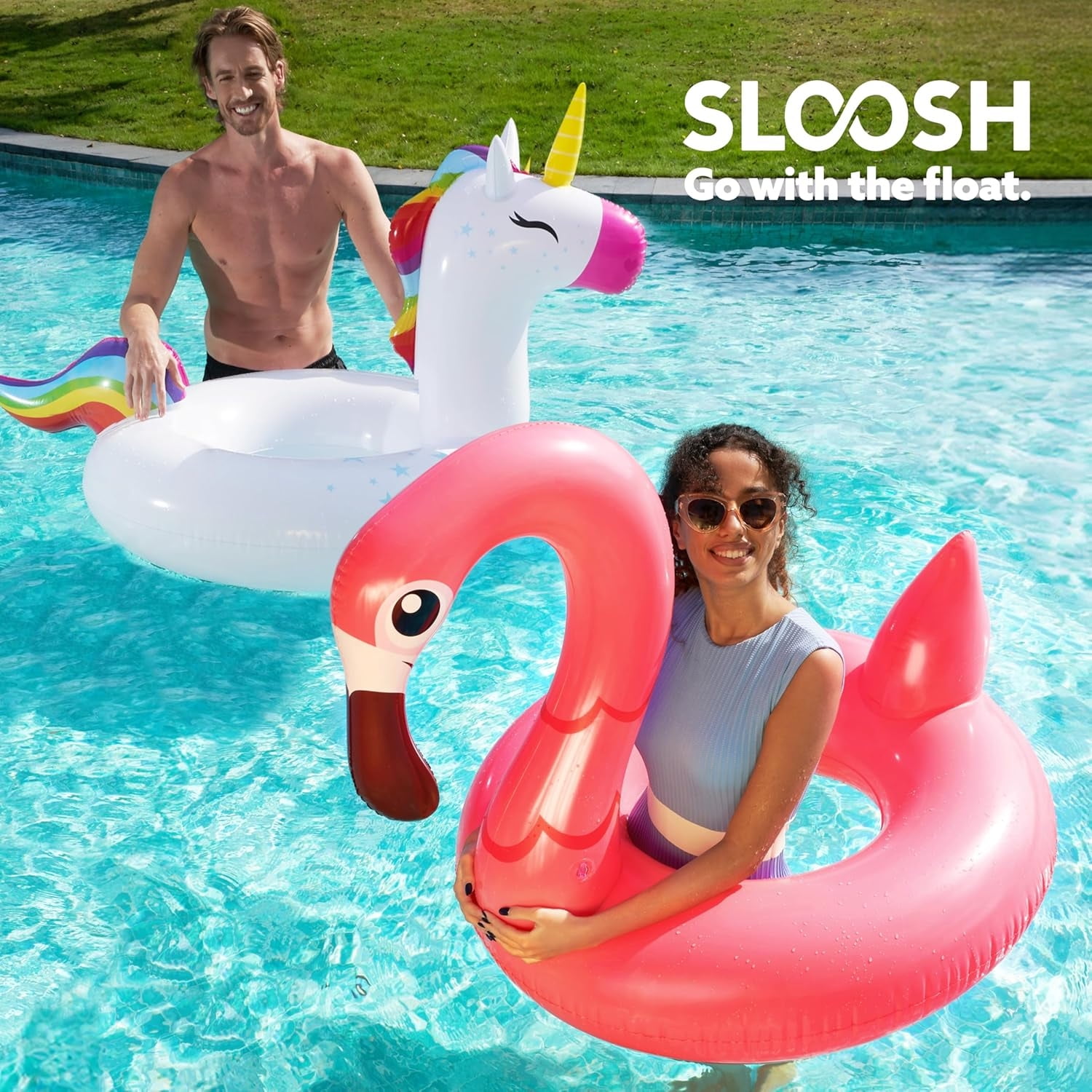 Joyfy 2-Pack Unicorn Flamingo Pool Floats, Pool Tubes for Floating, Fun Beach Floaties, Summer Party Pool Toys for Adults Kids