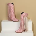 thumbnail image 3 of Chenyee Women's Fringe Western Cowboy Boots Wide Calf Low Heel Fashion Studded Riding Booties, 3 of 7