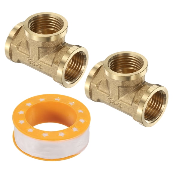 Uxcell 2pcs Brass Tee Pipe Fitting, G1/2" 3 Way T-Connector for Gas Transport