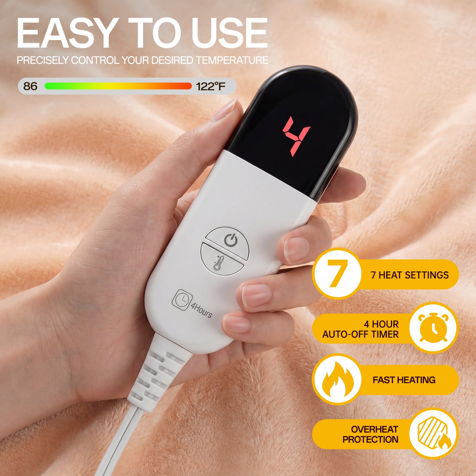 ELEKA Wearable Heated Blanket with Foot Pocket，Electric Blanket with Sleeves，6 Heating Levels,4 Hours Heating Time Settings，Beige，52*72